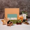 cutie din carton natur, ciocolată caldă în formă de sferă umplută cu marshmallows sau bezele. Praline de ciocolată, decorațiune în formă de stea, cu leduri